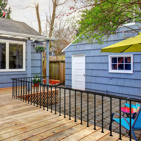 Outdoor view of Heavy Duty Metal Deck Railings Kit With Balusters For Porch And Balcony Easy Install Outdoor Wrought Iron Flat Rail System