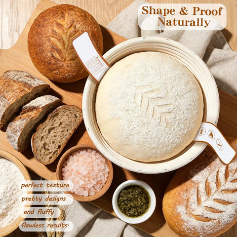 All In One Sourdough Starter Kit with Banneton Baskets Starter Jar Lame and Thermometer for home baking, bread proofing.