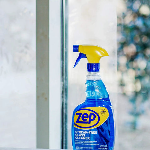 Zep bottle of Streak Free Glass Cleaner 32 Oz Pro Grade Formula For Windows And Surfaces Removes Fingerprints And Grime Fast Drying