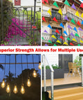 Collage showing uses of 3Mm Stainless Steel Security Cable For Luggage And Bike Locks Go To Double Loop Flexible Wire Rope 4Ft 6Ft 10Ft 15Ft Black 2 Pack Heavy Duty Cable Lock Wire; gate, flags, lights, railing.