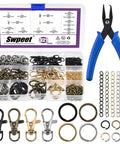 All In One Keychain Making Kit With Pliers 321 Pcs Including 40 Swivel Lanyard Hooks 200 Jump Rings 40 Keychain Rings 40 Extender Chains In Bronze Black Gold Silver For Diy Craft Projects