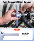 Bicycle bearing press tool with blue knurled aluminum handle being used to install a bike hub bearing