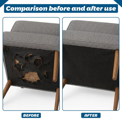 Kick Sag To The Curb With This Boss Level Spring Repair Kit Featuring A Pro Sofa Stretcher visible in before and after sofa repair image.