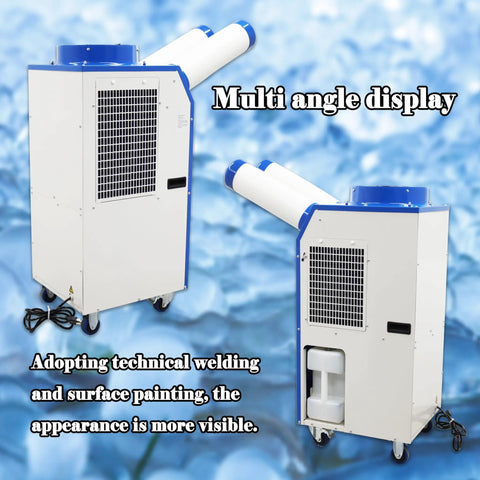 Shop Grade Industrial Air Conditioner And Portable Spot Cooler Equipped With Dual Venting Tubes for No Sweat Cooling, multi angle view.