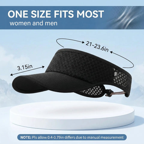 Moisture Wicking Sun Visor Hat With Adjustable Strap For Running Tennis Golf And Hiking In Black Lightweight Breathable