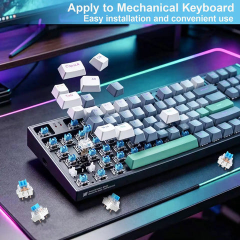 Blue 3 Pin Mechanical Keyboard Clickers Kit For 3D Prints, 50 Pieces Dustproof Switches With Crisp Clicky Tactile Feedback For Gaming Keyboards And Pro Builds on open keyboard