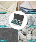 Front view of a 9-piece diamond core drill bit set in a metal case with turquoise bits; for tile, granite, marble.