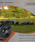 Close-up of ASDFGHT 10-inch solid rubber wheel with 3/4in bore and yellow hub for garden carts