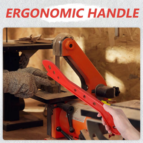 Two Pack Table Saw Push Sticks For Safer Carpentry, Anti Kickback Push Blocks being used by gloved hand in woodworking shop