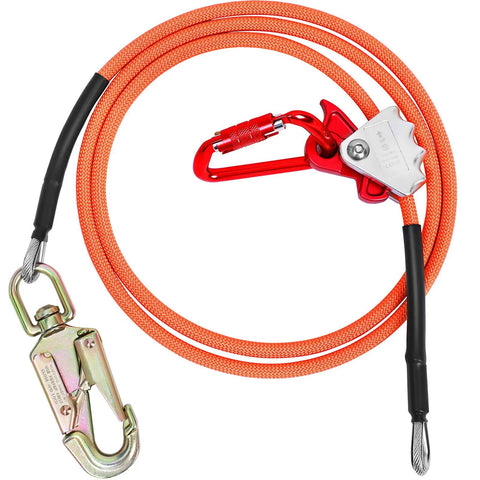 Steel Core Flip Line For Tree Climbing With Half Inch By Eight Foot Wire Rope Heavy Duty Triple Lock Carabiner Adjuster Steel Swivel Snap