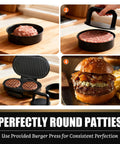 FineMade Double Mini Grill Maker burger patty mold creating round patties with easy press, ideal for quick meals.