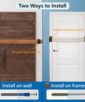 Two Pack Heavy Duty Beefy 2x4 U Bracket Door Brace Reinforcement Plates With Screws shown mounted on door for security