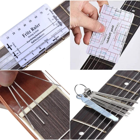 Guitar Luthier Tool Set with Fret Crowning File Radius Gauges Feeler Gauges Needle File String Action Ruler and Fingerboard Guards