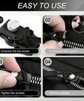 Steps to use Zipper Repair Kit 15-Piece Set With Three Sizes Detachable Pulls Quick Install No Sewing Needed on a black zipper.