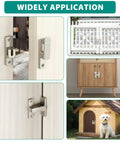 90 180 Degree Flip Door Lock Latch With Nighttime Glow showing various installations on gates, cabinets, and dog house