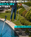 Ripper Cordless Stick Water Transfer Pump Features Brushless Motor For Slick 720 Gallons Per Hour Flow And Thirty Five Foot Lift To Drain Any Tank Fast Compatible With 18V Batteries Tool Only, shown in use by pool.