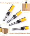 Pattern Flush Trim Router Bit Set With Quarter Inch Shank And Half Inch Cutting Diameter Four Sizes displayed