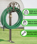 Heavy Duty Garden Hose Stand With Brass Faucet Detachable Hose Holder showcasing 150ft capacity on patio lawn