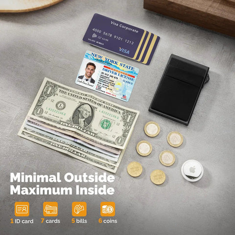 Go To Slim Pop Up Card Holder Wallet For Men With RFID Blocking And Money Pocket Minimalist Metal Card Case Black with cards and cash