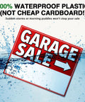 Triple Pack 17x13 Inch Garage Sale Signs With High Visibility Arrows Double Sided Weatherproof 4mm Corrugated Plastic Includes Stakes And 420 Pricing Stickers Built To Draw More Traffic To Your Yard Sale, red sign in water