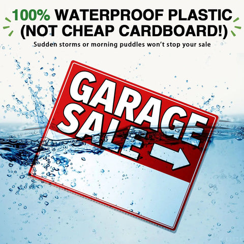 Triple Pack 17x13 Inch Garage Sale Signs With High Visibility Arrows Double Sided Weatherproof 4mm Corrugated Plastic Includes Stakes And 420 Pricing Stickers Built To Draw More Traffic To Your Yard Sale, red sign in water