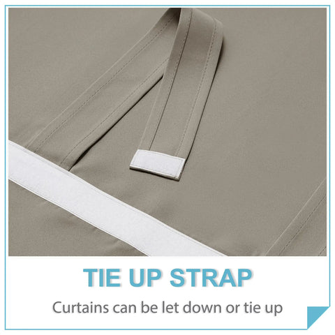 Tie-up strap detail of Privacy French Door Curtain Panel For Patio And Front Doors No Drill Easy Install Room Darkening Shade Sand