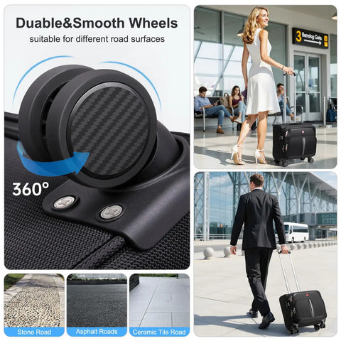 Underseat Carry On Luggage That Slaps A Lightweight 16 Inch Rolling Tote With Four Spinner Wheels airline friendly black design.