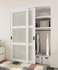 Sliding Closet Door Set 60x80 Inches Double Barn Doors With 3-Panel Frosted Fingerprint-Resistant Tempered Glass And Hardware Kit