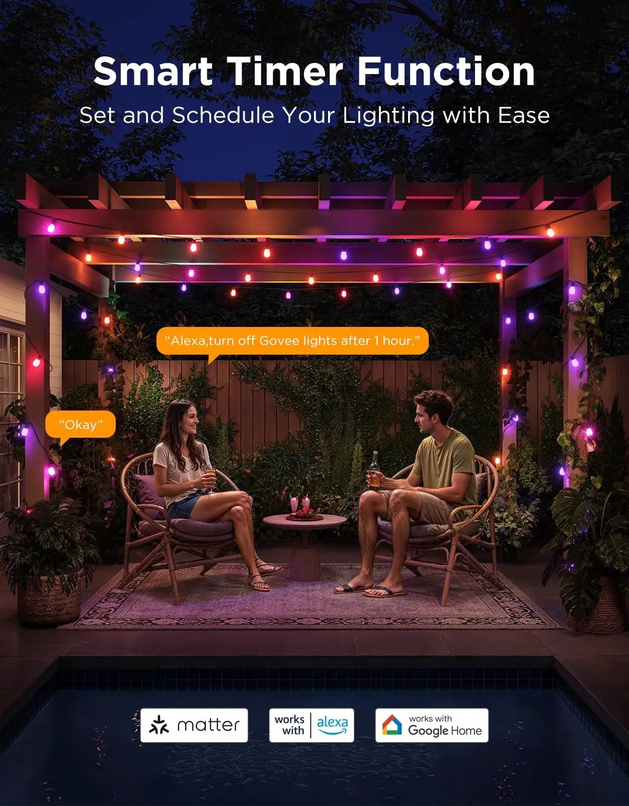 Lit Outdoor String Lights 96ft Dual Rope RGBC ✓