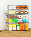 Super Slick Acrylic Stackable Drawer Set Of Six Pack For Vanity And Bathroom Desk Organization Modular Units Stack Up Fast to display various containers.
