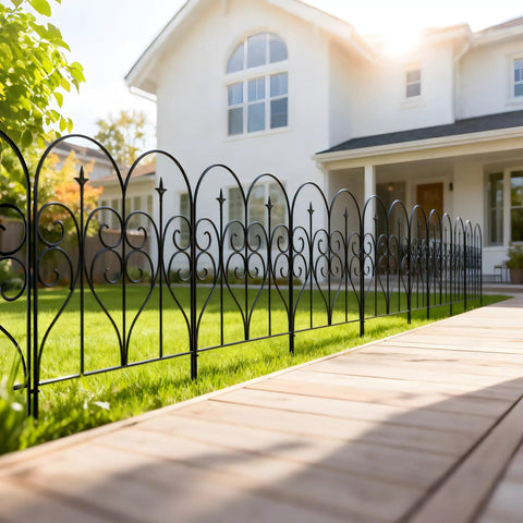 Heavy Duty Metal Fence Panels Set 32 Inch High By 10 Feet Long Five Panels No Digging Outdoor Dog Fence And Animal Barrier Rustproof Decor
