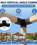 3-way vertical angle corner detail of Heavy Duty Gazebo Brackets Kit for Outdoor Pergolas DIY Rust Proof Hardware installed on wood.