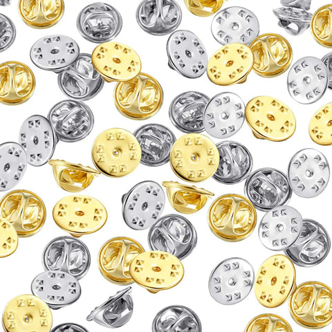 50 Pieces Hella Secure Butterfly Clutch Backs, Nickel Plated Brass Pin Fasteners For Badges And Jewelry Crafting, 10 Mm in gold and silver.