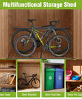 Outdoor Storage Shed With Sturdy Metal Frame And Wood Panels featuring bike, tools, trash bins, and pet supplies storage compartments