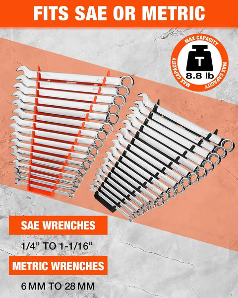 Two Pack Magnetic Wrench Organizer Rack With Strong Magnetic Backing 32 Slot Wrench Holder For SAE And Metric Wrenches