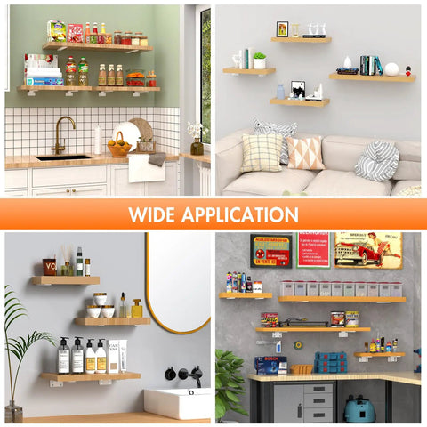 Super Sturdy Floating Shelf Brackets Six Inch Heavy Duty Iron Wall Mount Hardware Built Like A Tank To Handle Heavy Loads And Kitchen Decor Six Pack used in various home settings.