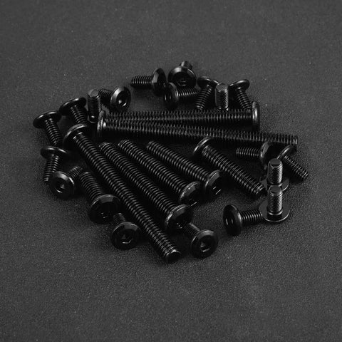 Heavy Duty M6 X 15mm Flat Head Socket Head Cap Screws With Hex Wrenches 304 Stainless Steel in black finish, arranged on dark background.