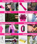 Emergency Survival Kit And First Aid Kit For Women With A Tactical MOLLE Pouch, outdoor gear including survival whistle, gloves.