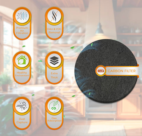 Charcoal Activated Carbon Fiber Air Filter For Kitchen Compost Bin Round 5.5 Inch, 10 Pack, features and benefits displayed