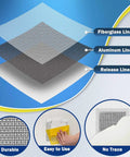 Diagram of large 10 by 10 inch drywall patch kit self adhesive fiberglass wall patch layers with usage examples