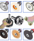 Drill To Grinder Adapter Kit With Flange Nut Set Converts Your Drill Into A Handy Mini Grinder Includes 10mm Arbor Mandrel Adaptor And Spanner Wrench Included showing various cutting discs and adapters.