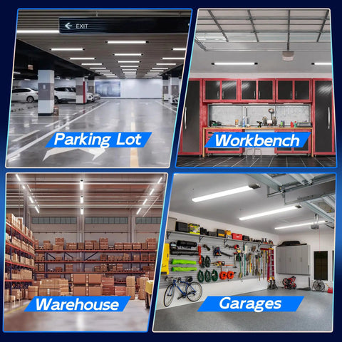 Six Pack 4Ft Linkable LED Shop Light Kit With 4400 Lumens At 5000K Daylight 42W Replaces 250W in parking lot, workbench, warehouse, garage