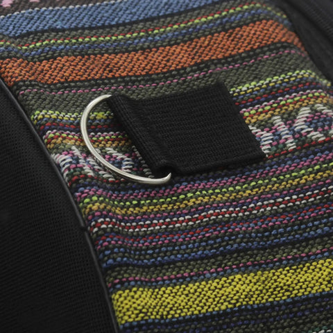Detail of Road Warrior Snare Drum Gig Bag With Padded Shoulder Strap Heavy Duty Oxford Fabric showing metal ring and colorful fabric.