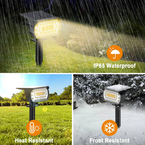 8 Pack Solar Powered Spot Lights Outdoor With 76 LED For 700 Lumens Warm White, IP65 waterproof in rain, heat, and frost.
