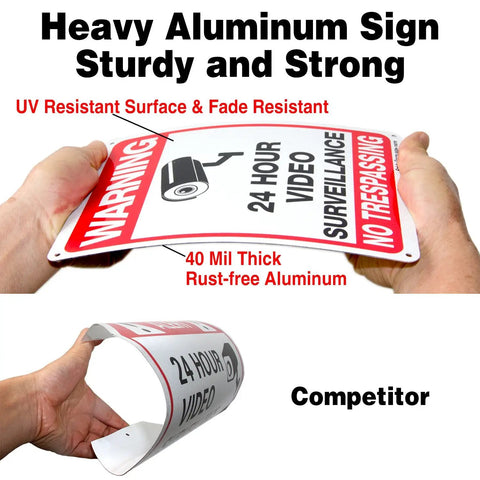 Tough As Nails Video Surveillance Sign And No Trespassing Warning Plaque For Outdoor Security, aluminum, 40 mil thick, sturdy design
