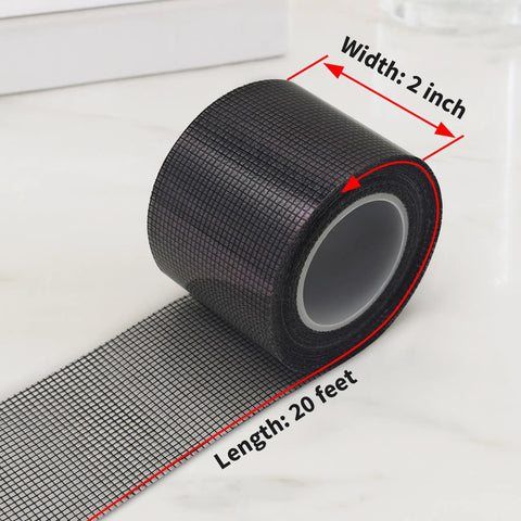 Roll of Fiberglass Screen Repair Tape 2 In By 20 Ft With Strong Adhesive Mesh Patch for Windows Or Doors Waterproof DIY Kit on white surface