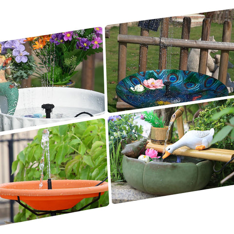 Solar Water Fountain Pump Kit For Outdoor Features 2026 Upgraded DIY Kit With 6 Nozzles And 9.8ft Power Cord in various setups