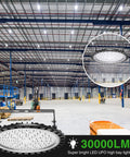 10 Pack 300W UFO LED High Bay Lights Daylight White 6500K Ultra Thin Industrial Warehouse Lighting IP65 Waterproof For Garage Shop And Commercial Areas Beast Bright 30000 Lumens in warehouse setting
