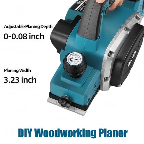 Close-up of Heavy Duty Cordless Electric Hand Planer, 850W Brushless Wood Plane with adjustable depth and 3.23 inch planning width.