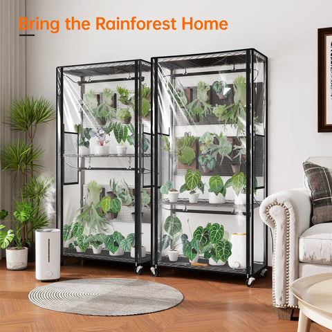 Indoor Greenhouse Cabinet With Pegboards And Four 96W Full Spectrum Grow Lights For Indoor Plants Foliage, Removable Pegboards, Staggered Shelves For Trailing Plants, Efficient Grow Setup, Measures 29.5 By 13.8 By 59 Inches